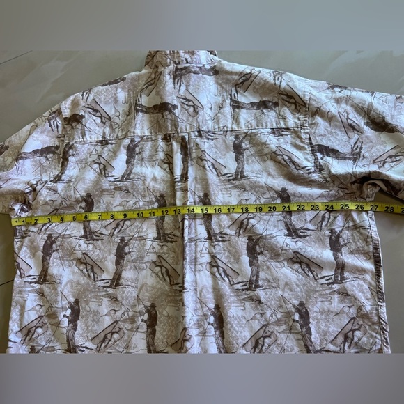 CAF'E LUNA FISH PRINT SHORT SLEEVE SHIRT BEIGE BROWN & WHITE XL(46/48)Men Cotton - Picture 10 of 16